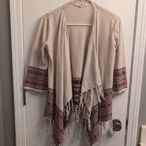 XXI/Forever 21 100% Cotton Cream Cardigan Boho Fringe Oversized Size Small